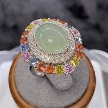 18K(750)白金鑲彩寶翡翠戒指(13.5號)