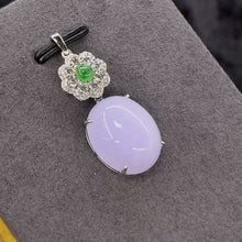 18K (750) 白金鑲鑽石紫羅蘭翡翠吊墜