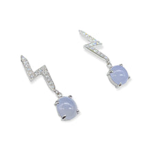 18K白金(750)鑲鑽石粉紫翡翠閃電耳環