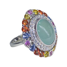 18K(750)白金鑲彩寶翡翠戒指(13.5號)